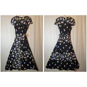 Free People Jess True Wrap Dress Maxi Black Dark Floral Flower Sleeves XS
